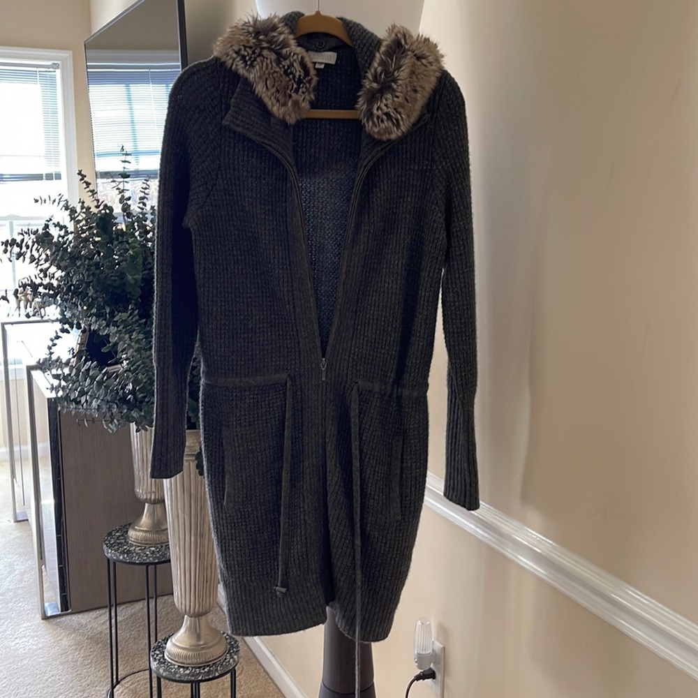 KINROSS CASHMERE HOODED DUSTER GREY